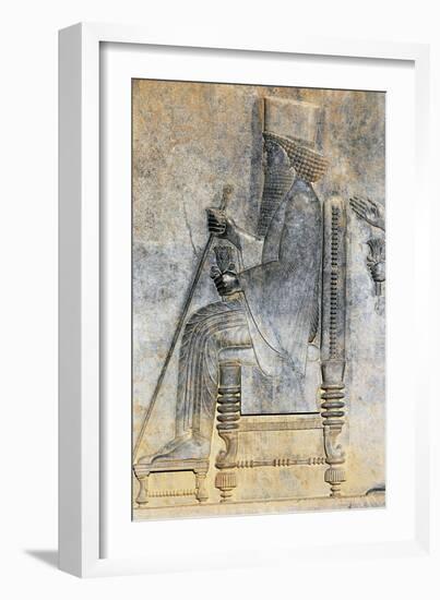 Bas-Relief of Hearing of King Darius I Sitting on Throne, Treasure Room, Persepolis-null-Framed Photographic Print