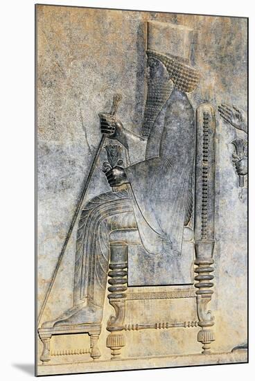 Bas-Relief of Hearing of King Darius I Sitting on Throne, Treasure Room, Persepolis-null-Mounted Photographic Print