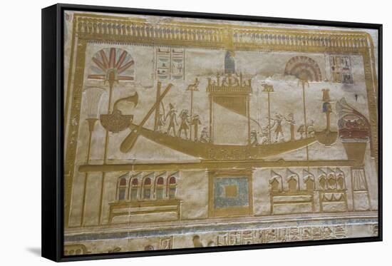 Bas-Relief of Sacred Barque Boat, Temple of Seti I, Abydos, Egypt, North Africa, Africa-Richard Maschmeyer-Framed Stretched Canvas