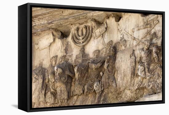 Bas-Relief on Arch of Titus Showing Menorah Taken from the Temple of Jerusalem-Stuart Black-Framed Stretched Canvas