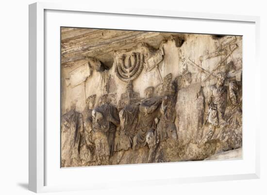 Bas-Relief on Arch of Titus Showing Menorah Taken from the Temple of Jerusalem-Stuart Black-Framed Photographic Print