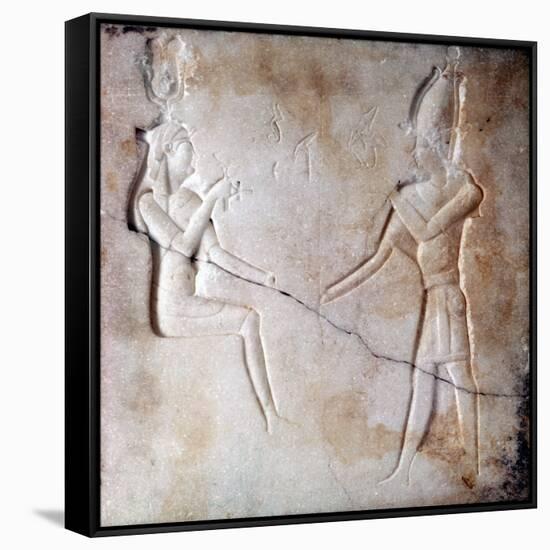 Bas-Relief Showing the Gods Isis and Osiris, Ptolemaic Period, Ancient Egypt, 323-30 BC-null-Framed Stretched Canvas