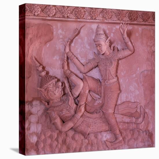 Bas-Reliefs on the Walls of Wat Ratchathammaram, Koh Samui, Thailand-Jon Arnold-Stretched Canvas