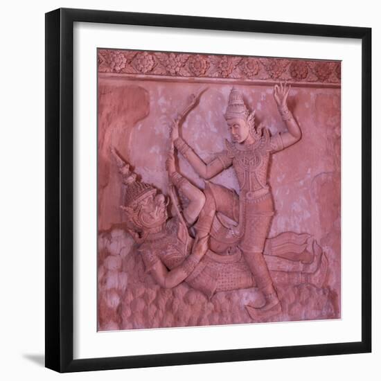 Bas-Reliefs on the Walls of Wat Ratchathammaram, Koh Samui, Thailand-Jon Arnold-Framed Photographic Print