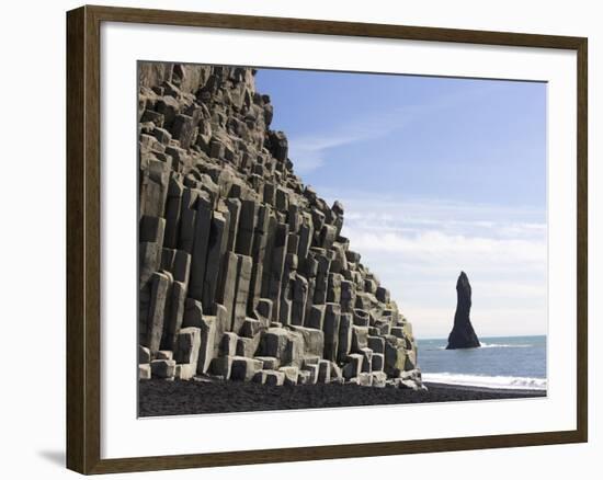 Basalt Cliffs and Rock Stack, Halsenifs Hellir Beach, Near Vik I Myrdal, South Iceland, Iceland-Lee Frost-Framed Photographic Print