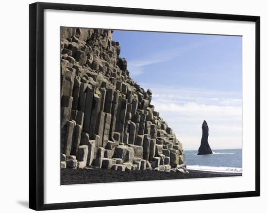 Basalt Cliffs and Rock Stack, Halsenifs Hellir Beach, Near Vik I Myrdal, South Iceland, Iceland-Lee Frost-Framed Photographic Print