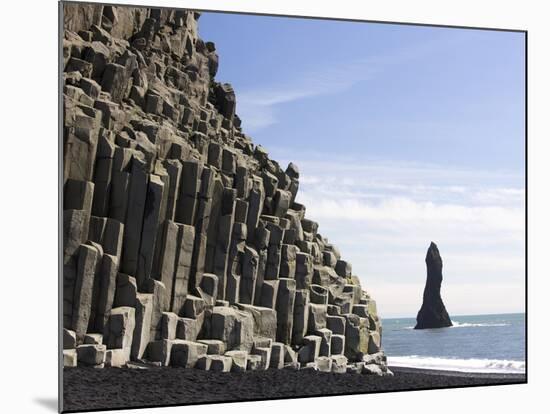 Basalt Cliffs and Rock Stack, Halsenifs Hellir Beach, Near Vik I Myrdal, South Iceland, Iceland-Lee Frost-Mounted Photographic Print