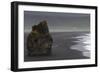 Basalt Column Rises from Black Sand Beach on Rainy Day, Vik, Iceland-Jaynes Gallery-Framed Photographic Print