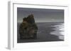 Basalt Column Rises from Black Sand Beach on Rainy Day, Vik, Iceland-Jaynes Gallery-Framed Photographic Print