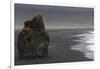 Basalt Column Rises from Black Sand Beach on Rainy Day, Vik, Iceland-Jaynes Gallery-Framed Photographic Print