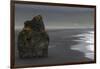 Basalt Column Rises from Black Sand Beach on Rainy Day, Vik, Iceland-Jaynes Gallery-Framed Photographic Print