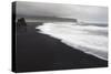 Basalt Column Rises from Black Sand Beach on Rainy Day, Vik, Iceland-Jaynes Gallery-Stretched Canvas