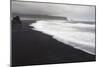 Basalt Column Rises from Black Sand Beach on Rainy Day, Vik, Iceland-Jaynes Gallery-Mounted Photographic Print