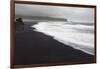 Basalt Column Rises from Black Sand Beach on Rainy Day, Vik, Iceland-Jaynes Gallery-Framed Photographic Print