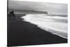 Basalt Column Rises from Black Sand Beach on Rainy Day, Vik, Iceland-Jaynes Gallery-Stretched Canvas