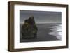 Basalt Column Rises from Black Sand Beach on Rainy Day, Vik, Iceland-Jaynes Gallery-Framed Photographic Print