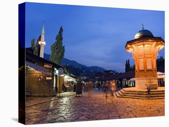 Bascarsija, Old Turkish Quarter and Sebilj Fountain-Christian Kober-Stretched Canvas