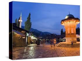 Bascarsija, Old Turkish Quarter and Sebilj Fountain-Christian Kober-Stretched Canvas