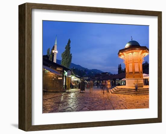 Bascarsija, Old Turkish Quarter and Sebilj Fountain-Christian Kober-Framed Photographic Print