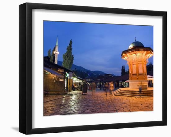 Bascarsija, Old Turkish Quarter and Sebilj Fountain-Christian Kober-Framed Photographic Print