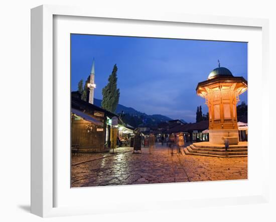 Bascarsija, Old Turkish Quarter and Sebilj Fountain-Christian Kober-Framed Photographic Print