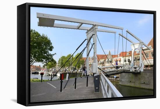 Bascule Bridge (Draw Bridge) and Houses in the Port of Enkhuizen, North Holland, Netherlands-Peter Richardson-Framed Stretched Canvas
