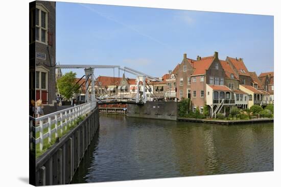 Bascule Bridge (Draw Bridge) and Houses in the Port of Enkhuizen, North Holland, Netherlands-Peter Richardson-Stretched Canvas