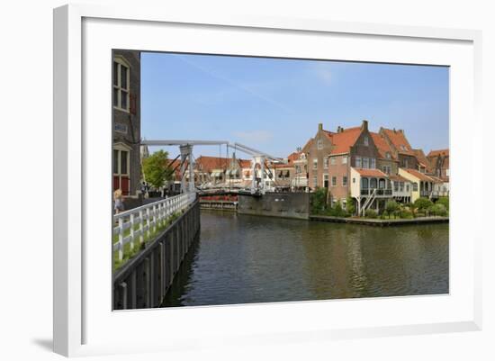 Bascule Bridge (Draw Bridge) and Houses in the Port of Enkhuizen, North Holland, Netherlands-Peter Richardson-Framed Photographic Print