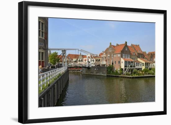 Bascule Bridge (Draw Bridge) and Houses in the Port of Enkhuizen, North Holland, Netherlands-Peter Richardson-Framed Photographic Print