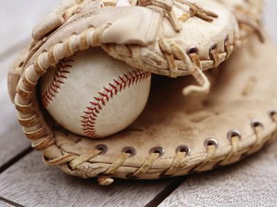 &lsquo;Baseball and Glove&rsquo; Photographic Print | AllPosters.com