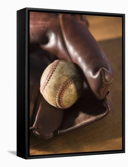 Baseball and Old Mitt-Tom Grill-Framed Stretched Canvas