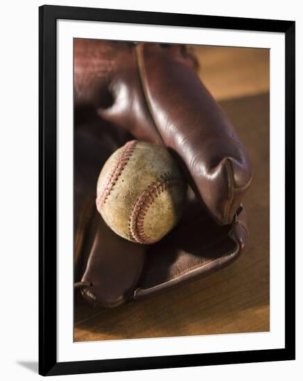 Baseball and Old Mitt-Tom Grill-Framed Photographic Print