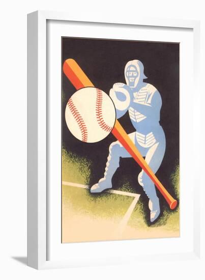 Baseball, Bat, Catcher-null-Framed Art Print