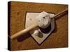 Baseball Bat with a Cap, and a Baseball on the Home Base-null-Stretched Canvas