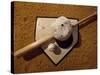 Baseball Bat with a Cap, and a Baseball on the Home Base-null-Stretched Canvas