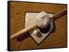 Baseball Bat with a Cap, and a Baseball on the Home Base-null-Framed Stretched Canvas