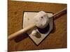 Baseball Bat with a Cap, and a Baseball on the Home Base-null-Mounted Photographic Print