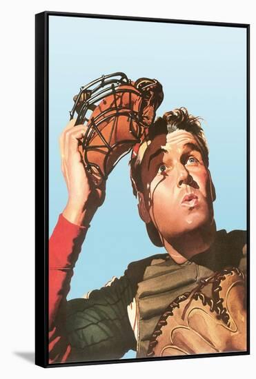 Baseball Catcher Watching Ball-null-Framed Stretched Canvas
