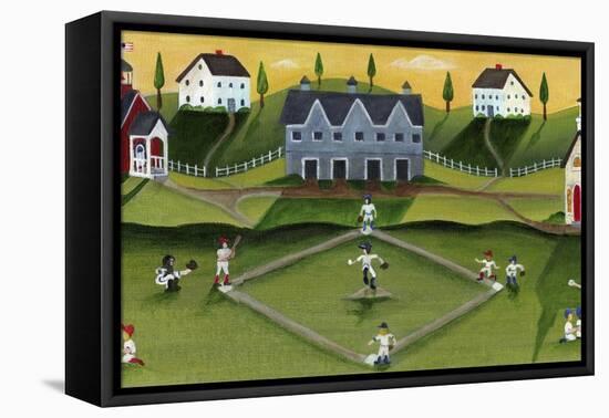 Baseball Game School Church Village-Cheryl Bartley-Framed Stretched Canvas