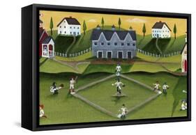Baseball Game School Church Village-Cheryl Bartley-Framed Stretched Canvas