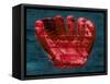 Baseball Glove - Red and Teal-null-Framed Stretched Canvas