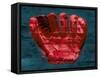 Baseball Glove - Red and Teal-null-Framed Stretched Canvas