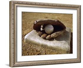 Baseball in a Baseball Glove on a Base-null-Framed Photographic Print