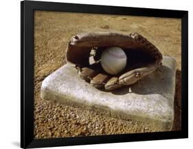 Baseball in a Baseball Glove on a Base-null-Framed Photographic Print