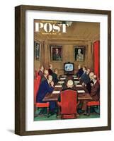 "Baseball in the Boardroom," Saturday Evening Post Cover, October 8, 1960-Lonie Bee-Framed Giclee Print