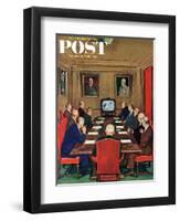 "Baseball in the Boardroom," Saturday Evening Post Cover, October 8, 1960-Lonie Bee-Framed Premium Giclee Print