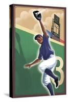 Baseball - Outfielder-Lantern Press-Stretched Canvas