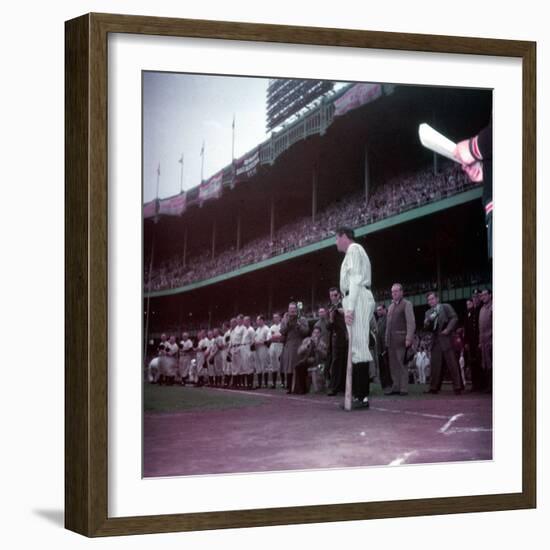 Baseball Player Babe Ruth in Uniform at Yankee Stadium-Ralph Morse-Framed Premium Photographic Print