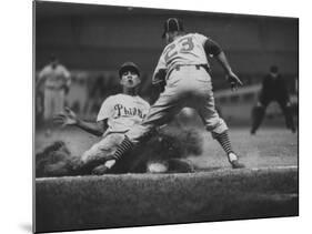 Baseball Player Chico Fernandez Sliding into Base-null-Mounted Premium Photographic Print