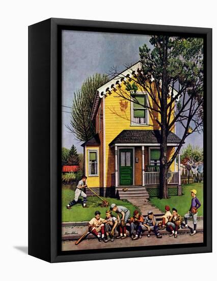 "Baseball Player Mowing the Lawn," July 20, 1946-Stevan Dohanos-Framed Stretched Canvas